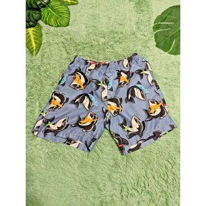 🍑Swimming Printed Whale Paisley board Drawstring shorts Small 324